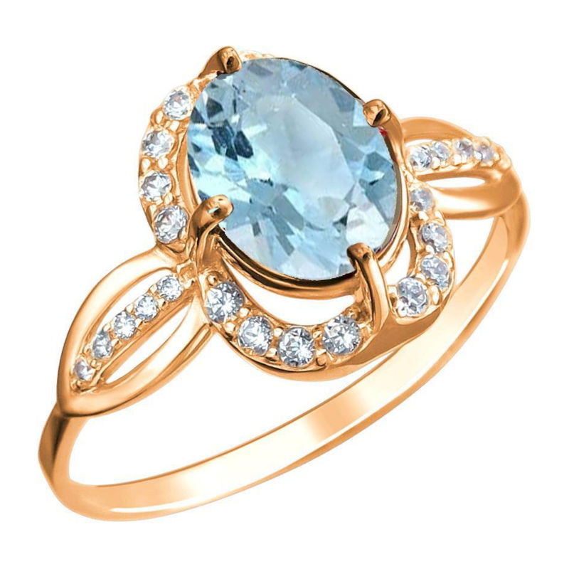 Кольцо из золоченого серебра 925 пробы с фианитами и топазом 01К3512177РА-2