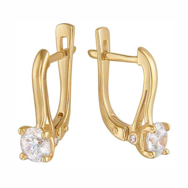 Серьги из желтого золота 585 пробы с фианитами 01С139294