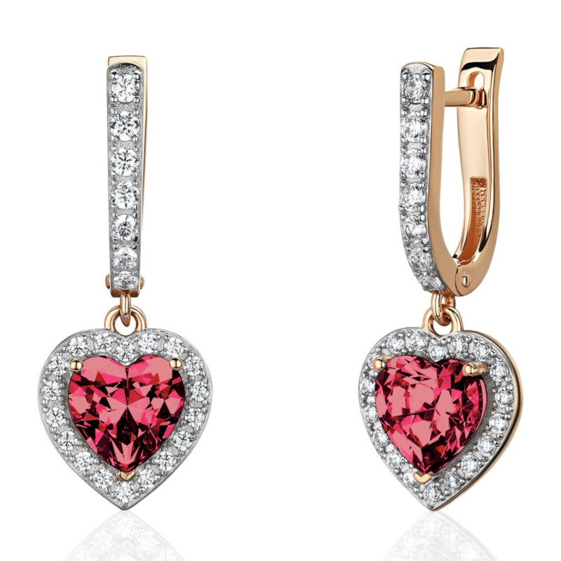 Серьги из красного золота 585 пробы с наноситал рубелитом и фианитами 01С2116539Р-5