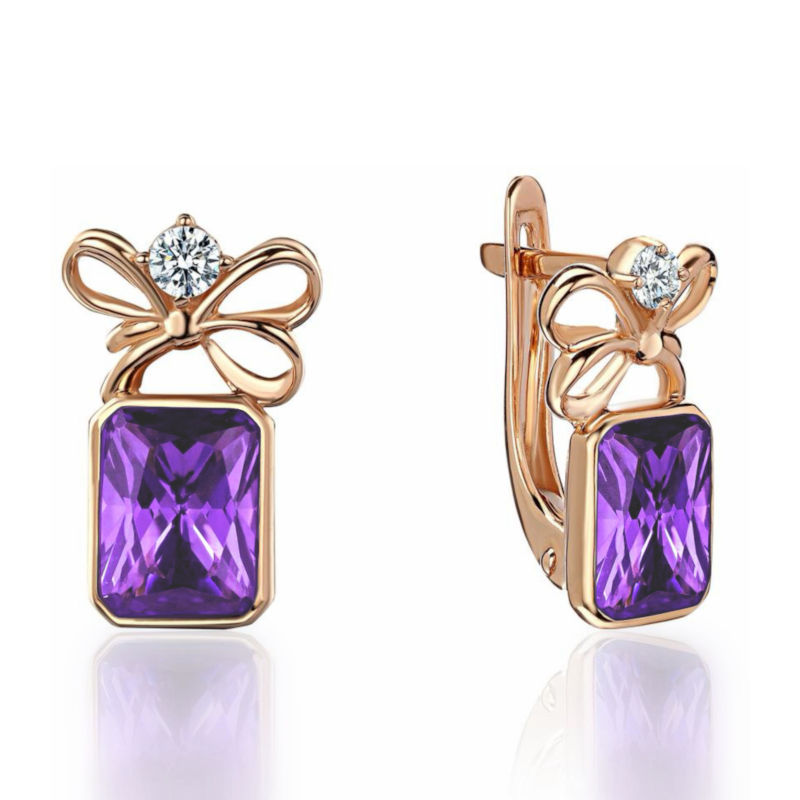 Серьги из красного золота 586 пробы с аметистами и фианитами 01С3115468-3