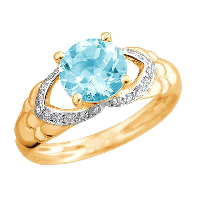 Кольцо из золоченого серебра 925 пробы с фианитами и топазом 01К3513267РА-1