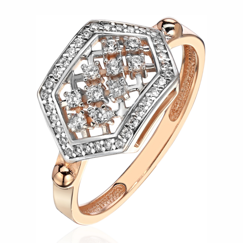 Кольцо из красного золота 585 пробы с фианитами 01К1114672Р