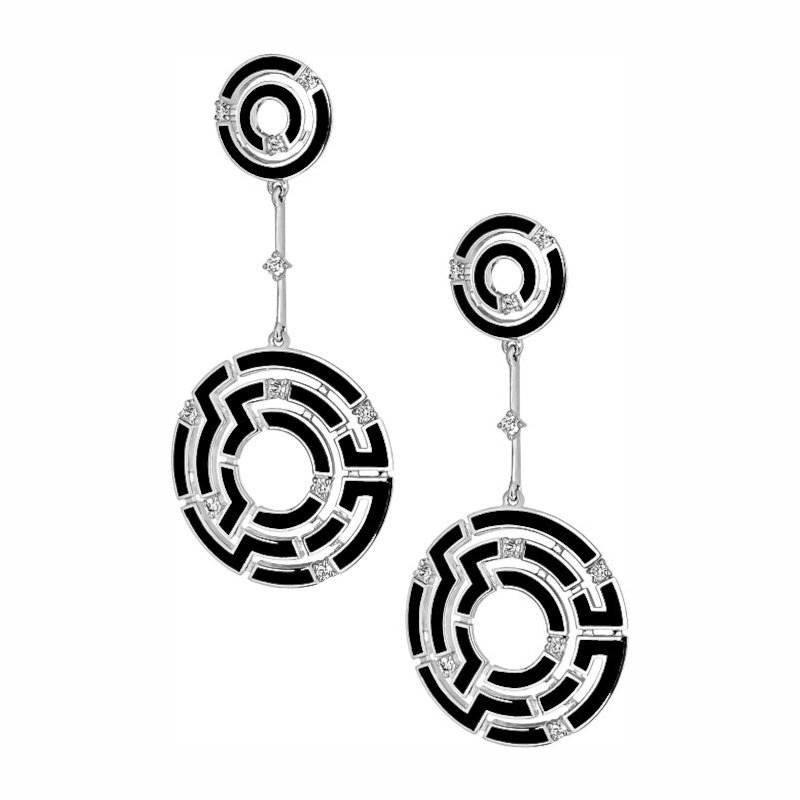 Серьги из белого золота 750 пробы с бриллиантами и эмалью 01С676392Э Серьги из белого золота 750 пробы с бриллиантами и эмалью 01С676392Э