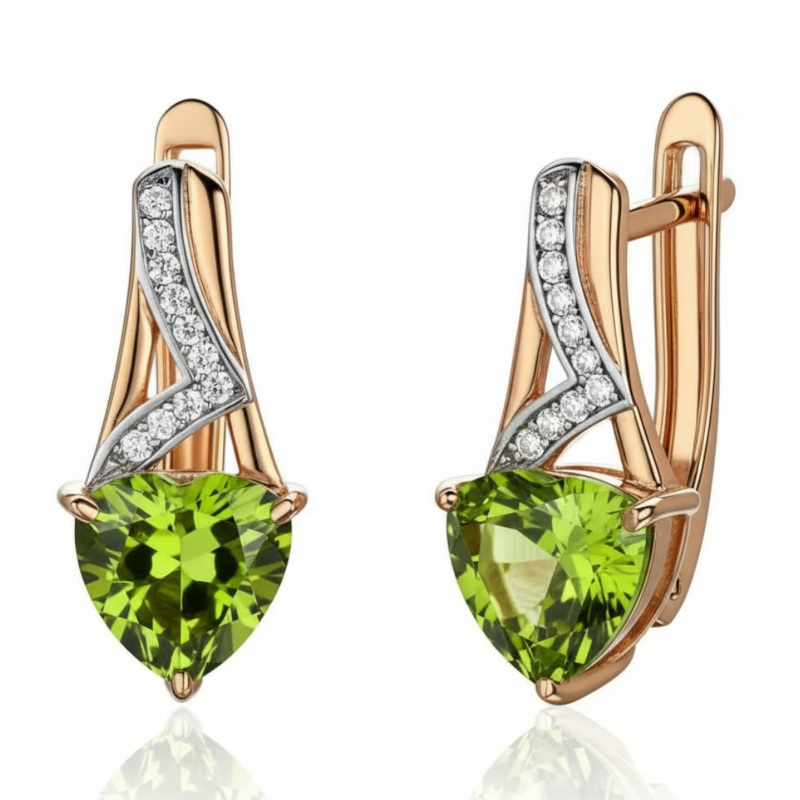 Серьги из красного золота 585 пробы с хризолитами и фианитами 01С3116469Р-4