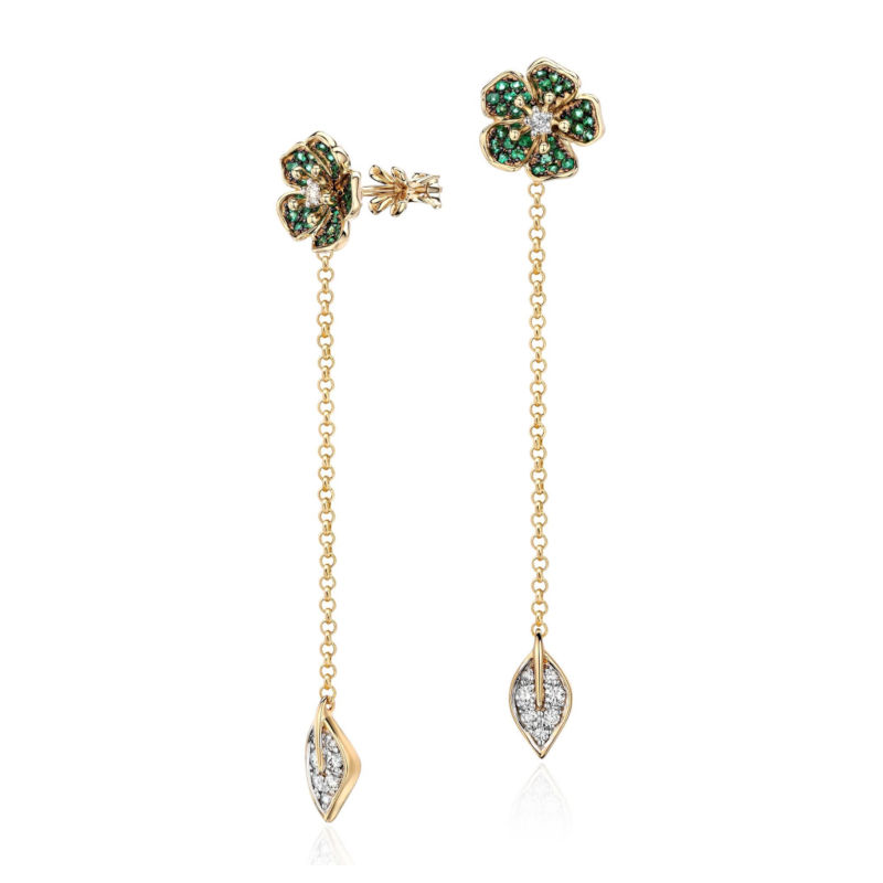 Серьги из желтого золота 585 пробы с изумрудами и бриллиантами 01С6313477-5