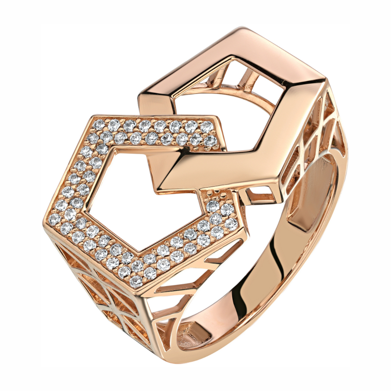 Кольцо из красного золота 585 пробы с фианитами 01К1115959