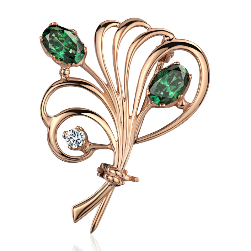 Брошь из красного золота 585 пробы с фианитами 01Ш210123-1