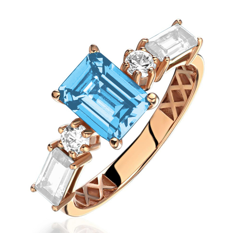 Кольцо из красного золота 585 пробы с топазом и фианитами 01К3115762-7