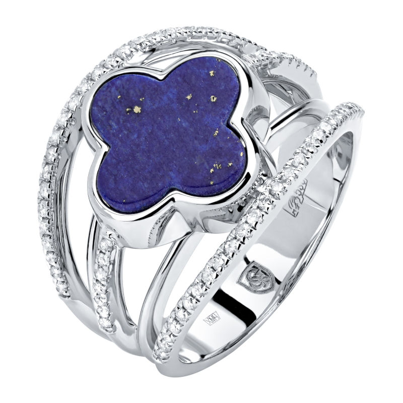 Кольцо из белого золота 585 пробы с лазуритом и бриллиантами 01К6213310-2 Кольцо из белого золота 585 пробы с лазуритом и бриллиантами 01К6213310-2
