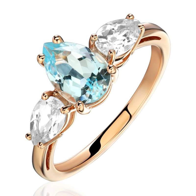 Кольцо из красного золота 585 пробы с топазом и фианитами 01К3116482-3