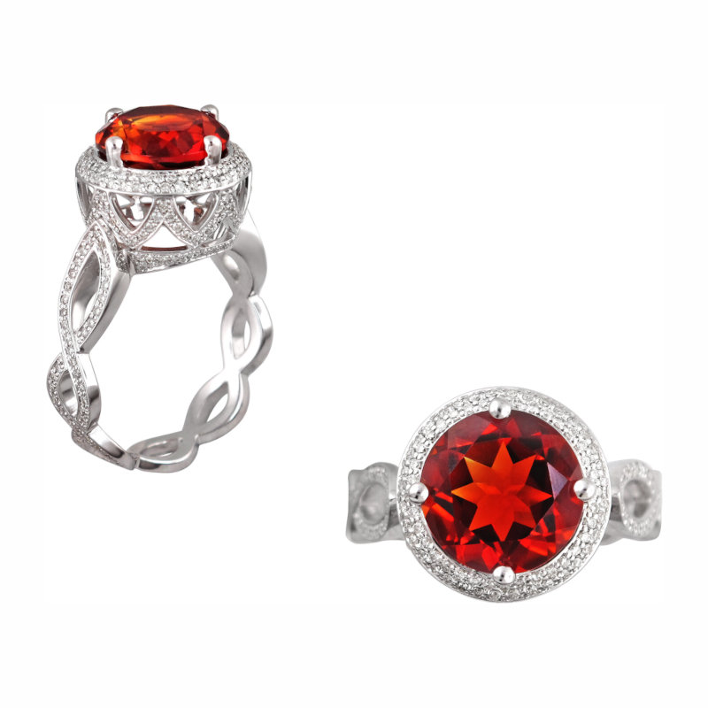 Кольцо из белого золота 750 пробы с цитрином и бриллиантами 01К676926-4