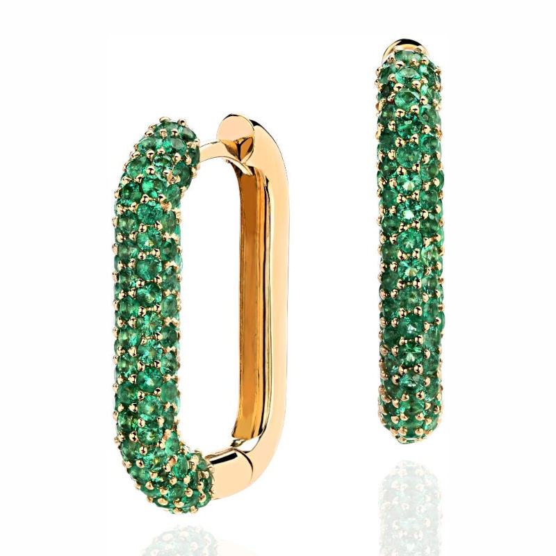 Серьги из желтого золота 585 пробы с изумрудами 01С5314727-1