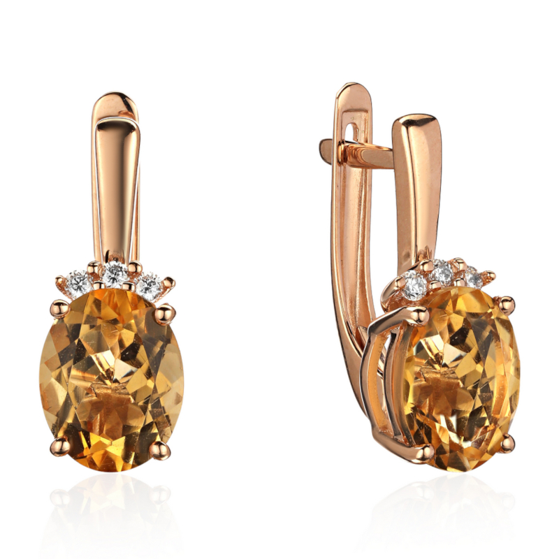 Серьги из красного золота 585 пробы с цитринами и фианитами 01С3115470-2