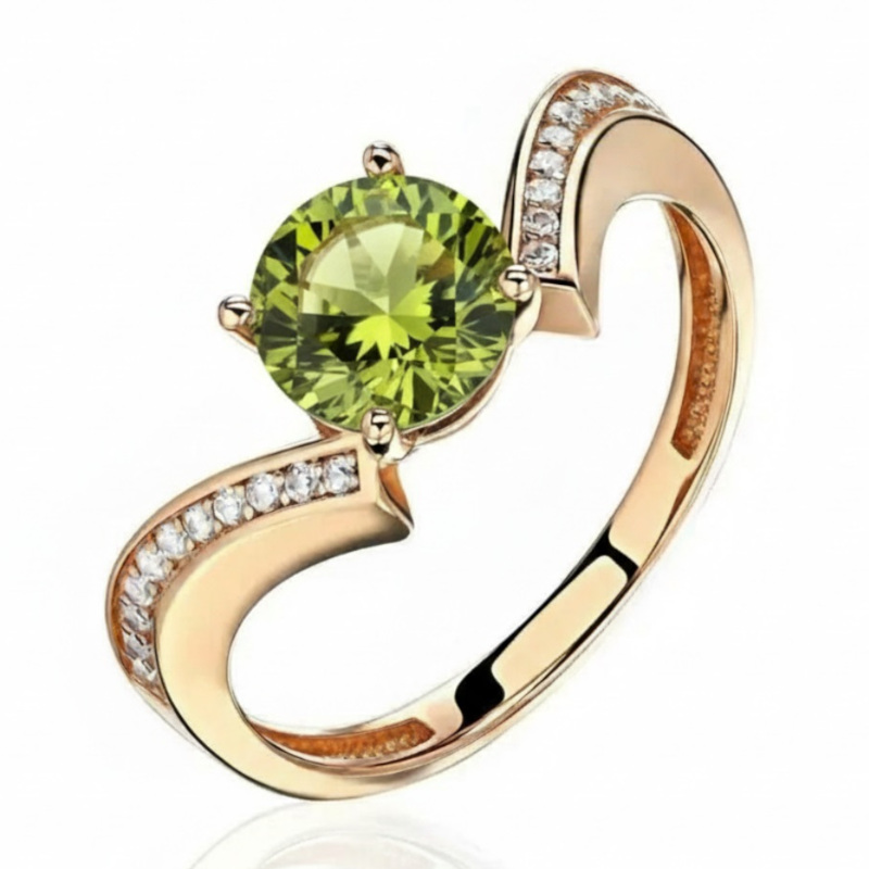 Кольцо из красного золота 585 пробы с хризолитом и фианитами 01К3116445-5