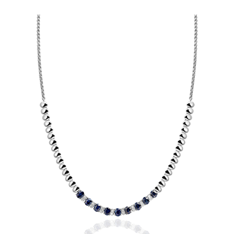 Колье из белого золота 585 пробы с сапфирами и бриллиантами 01Л621851-2