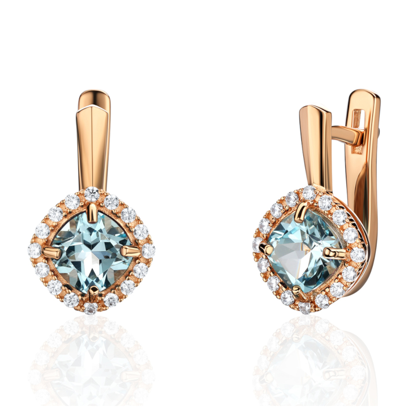 Серьги из красного золота 585 пробы с топазами и фианитами 01С3115434-1