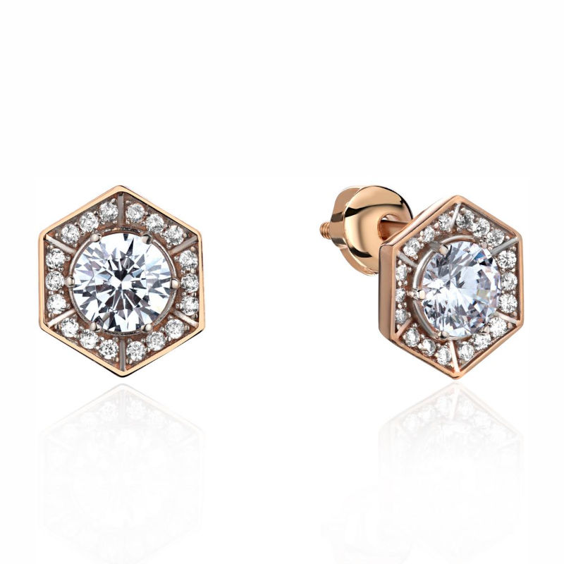 Серьги из красного золота 585 пробы с фианитами 01С1115903Р