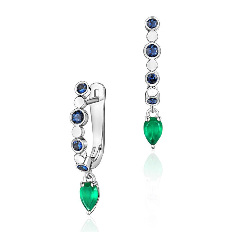 Серьги из белого золота 585 пробы с агатами и сапфирами 01С5215452-1