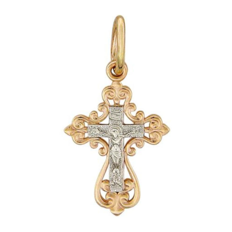 Крест нательный из двух цветов золота 585 пробы без вставок 01Р060734
