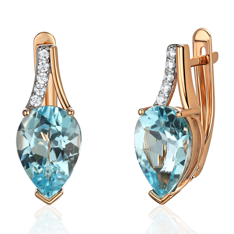 Серьги из красного золота 585 пробы с топазами и фианитами 01С3115465Р-1
