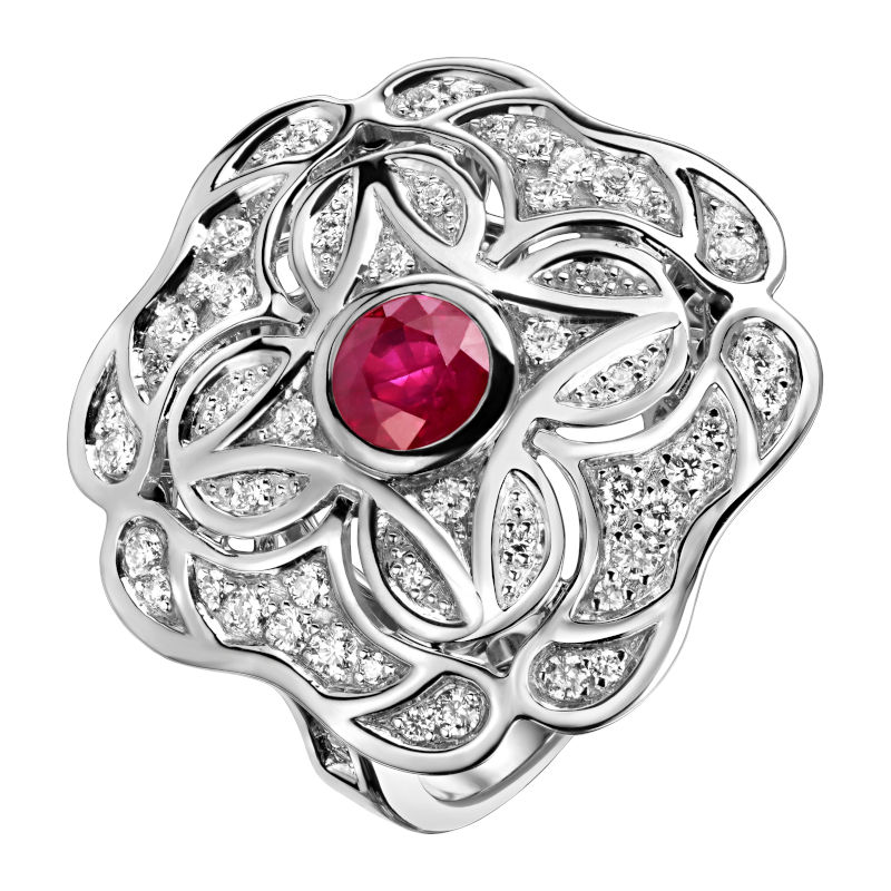 Кольцо из белого золота 585 пробы с бриллиантами и рубином 01К6212105-1 Кольцо из белого золота 585 пробы с бриллиантами и рубином 01К6212105-1