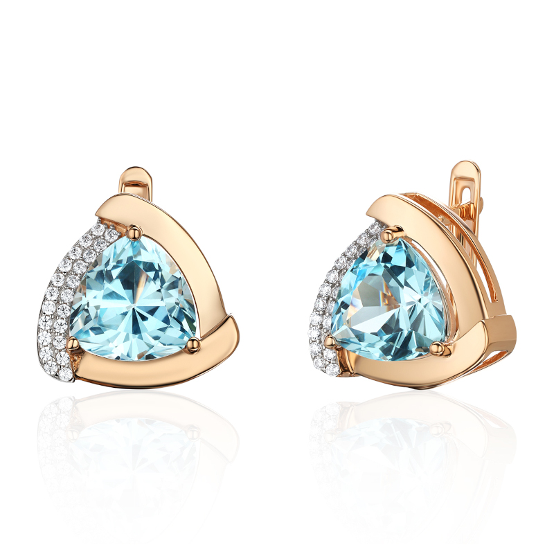 Серьги из красного золота 585 пробы с фианитами и топазами 01С3115511Р-1
