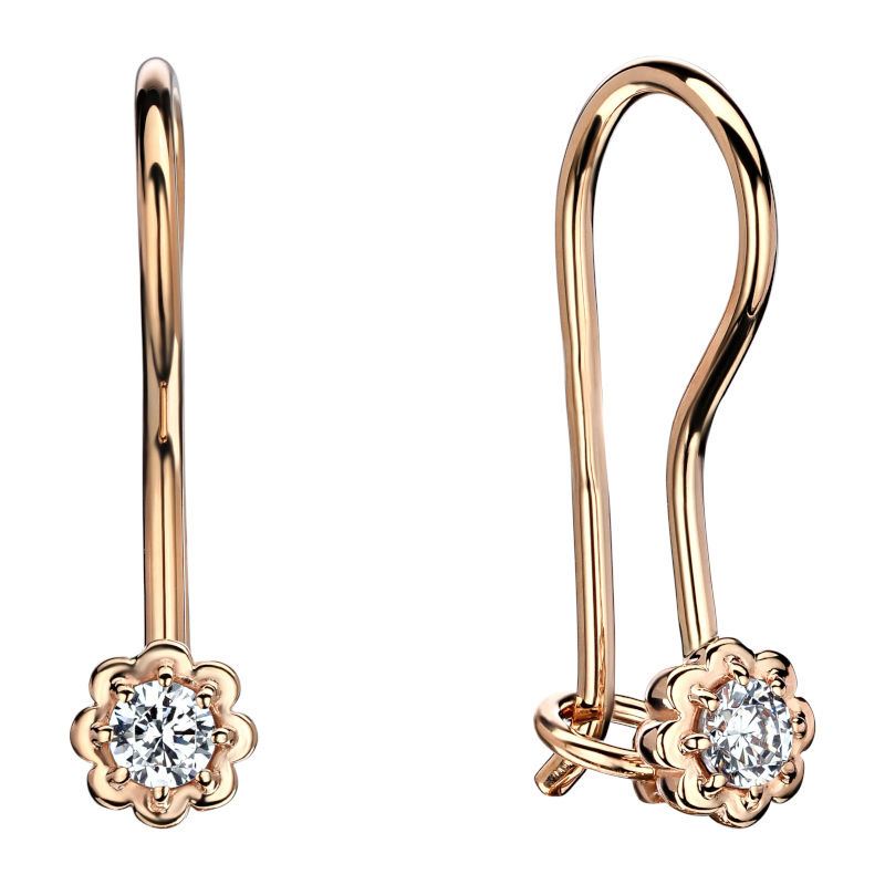 Серьги из красного золота 585 пробы с фианитами 01С116580