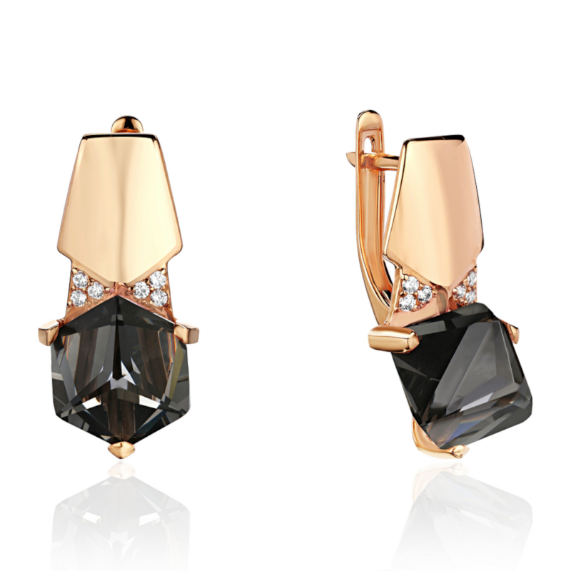 Серьги из красного золота 585 пробы с наноситал кварцем и фианитами 01С2115258-2