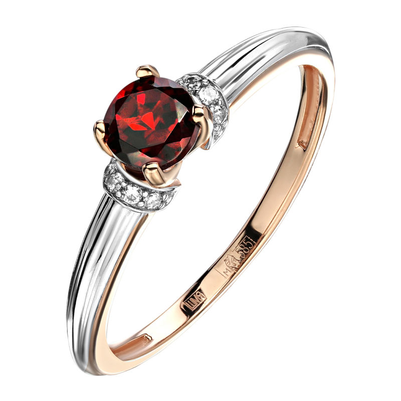 Кольцо из красного золота 585 пробы с гранатом и фианитами 01К3114176Р-2