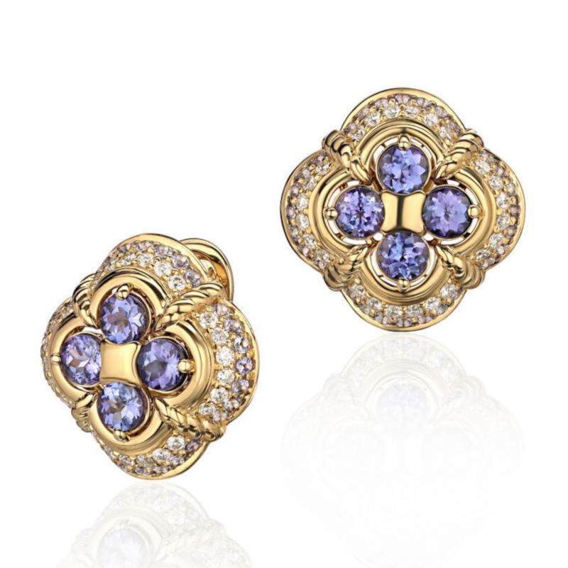 Серьги из желтого золота 585 пробы с танзанитами и бриллиантами 01С6313307-1