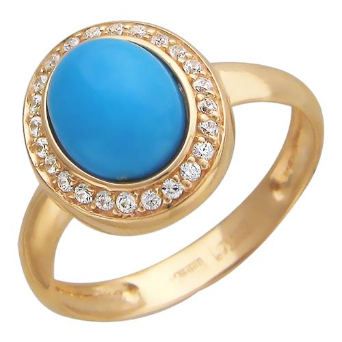 Кольцо из красного золота 585 пробы с бирюзой и фианитами 01К415206-1