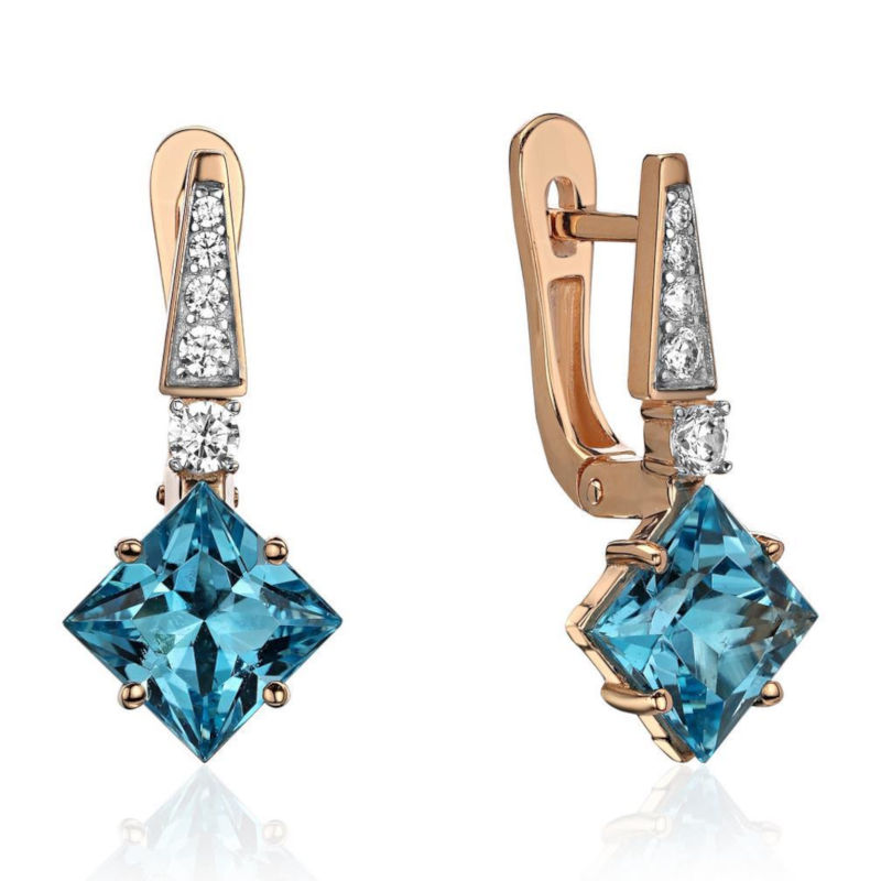 Серьги из красного золота 585 пробы с топазом и фианитами 01С3115460Р-3