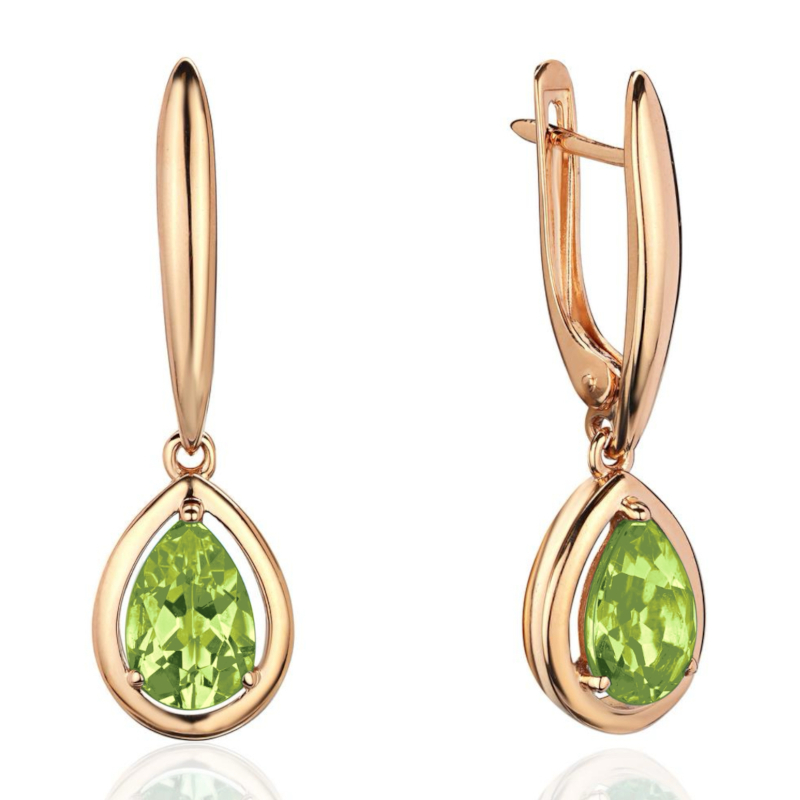 Серьги из красного золота 585 пробы с хризолитами 01С3116440-5