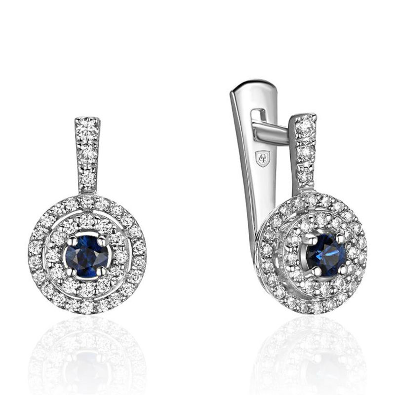 Серьги из белого золота 585 пробы с сапфирами и бриллиантами 01С6216723-2