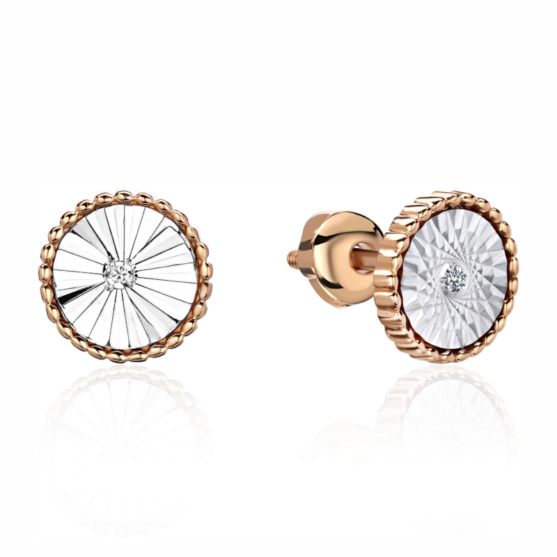 Серьги из комбинированного золота 585 пробы с фианитами 01С1614530Ж