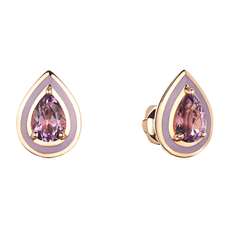 Серьги из красного золота 585 пробы с аметистами и эмалью 01С3115405Э-1