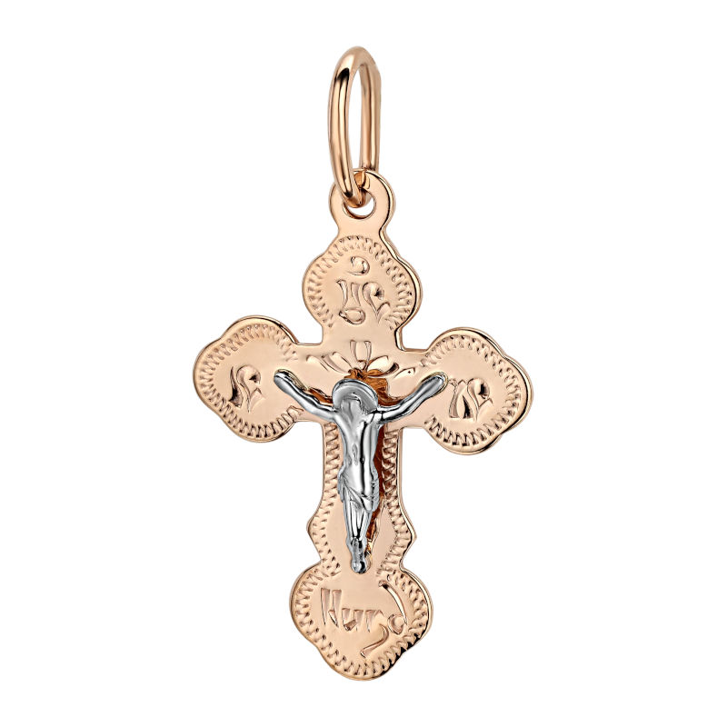 Крест нательный из двух цветов золота 585 пробы без вставок 01Р760699