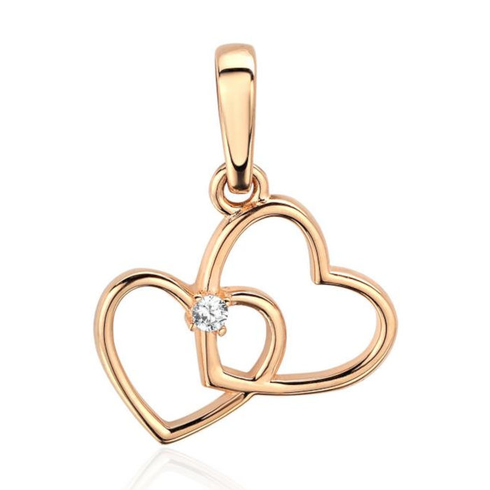 Подвеска "Сердца" из красного золота 375 пробы с фианитом 01П114012S