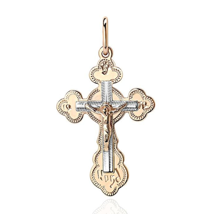Крест нательный из двух цветов золота 375 пробы без вставок 01Р760697S