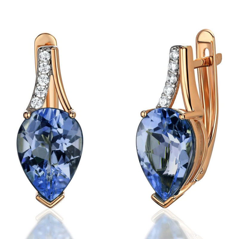 Серьги из красного золота 585 пробы с фианитами и наноситал топазами 01С2116565Р-1