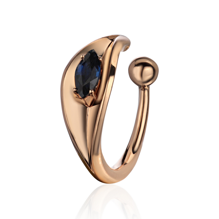 Серьга кафф без прокола из красного золота 585 пробы с сапфиром 01С5116969-1