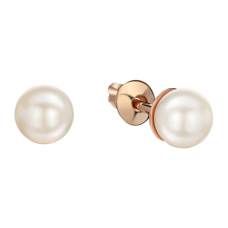 Серьги из красного золота 585 пробы с жемчугом 01С312528-1