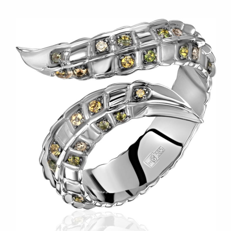 Кольцо из белого золота 585 пробы с турмалинами и бриллиантами 01К6213334-3