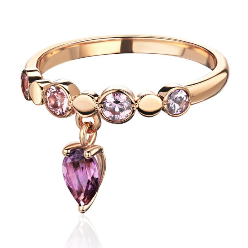 Кольцо из красного золота 585 пробы с аметистом и сапфирами 01К5115797-1