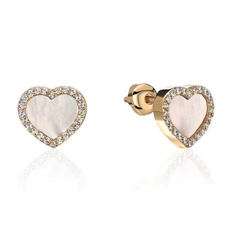 Серьги из желтого золота 585 пробы с фианитами и перламутром 01С4315092-1