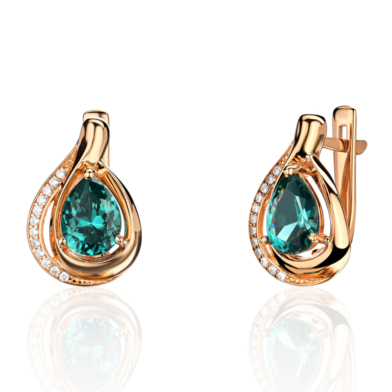 Серьги из красного золота 585 пробы с наносинтал турмалинами и фианитами 01С2115348-2