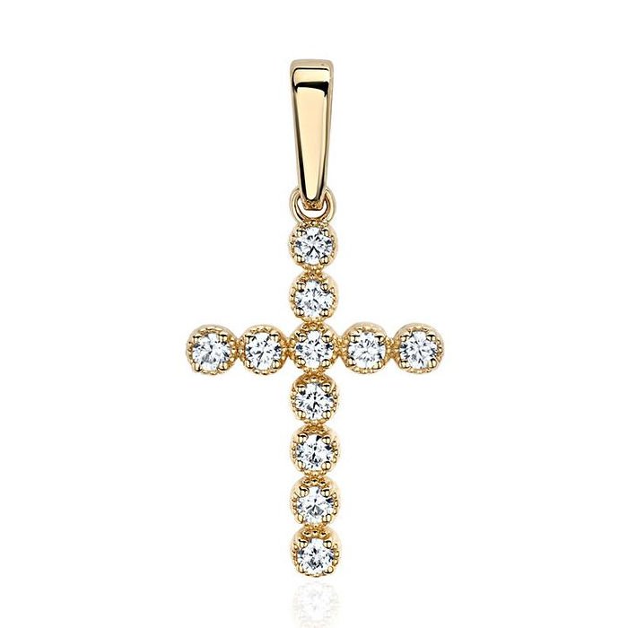 Подвеска "Крест" из желтого золота 585 пробы с бриллиантами 01Р631120-17