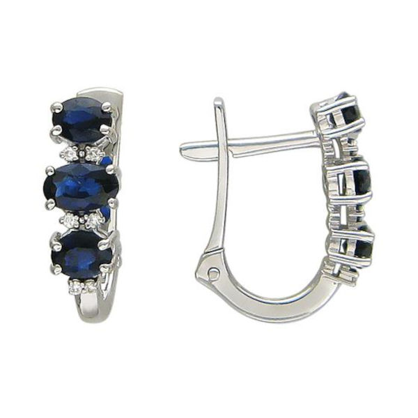 Серьги из белого золота 585 пробы с сапфирами и бриллиантами 01С626329-2