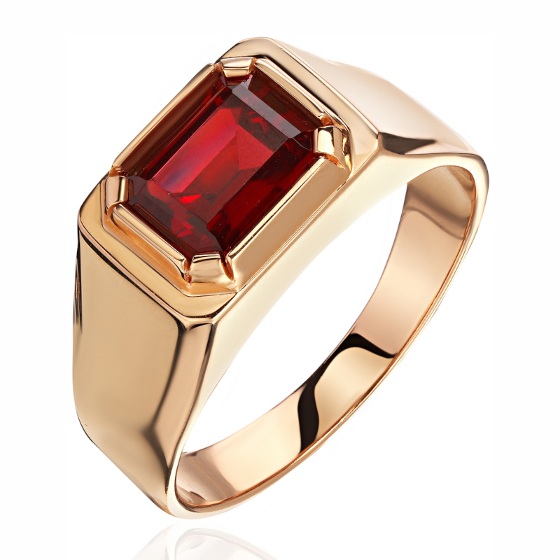 Перстень из красного золота 585 пробы с наноситал гранатом 01Т214777-3