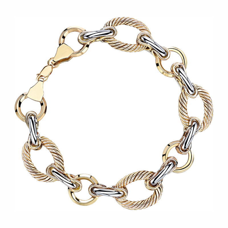 Браслет из комбинированного золота 585 пробы без вставок 01Б0621099Ж